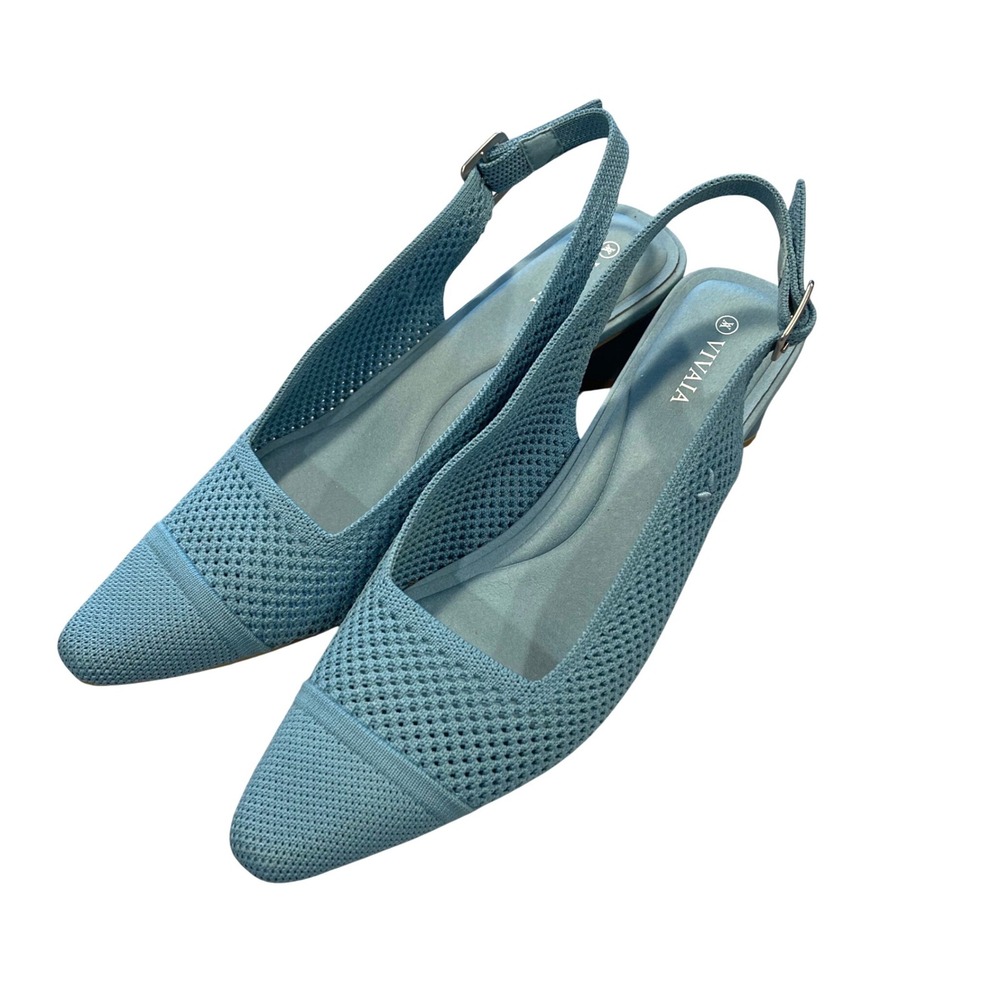 Vivaia Slingback Heel Women 40 Blue Pointed Toe Block Heel Knit Sustainable Pump - Picture 5 of 10